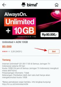 Cara Beli paket AON Unlimited 3 Terbaru May 2021